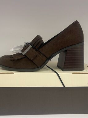 a.n.a Brown Suede Block Heel Loafer with Fringe Size 7.5M